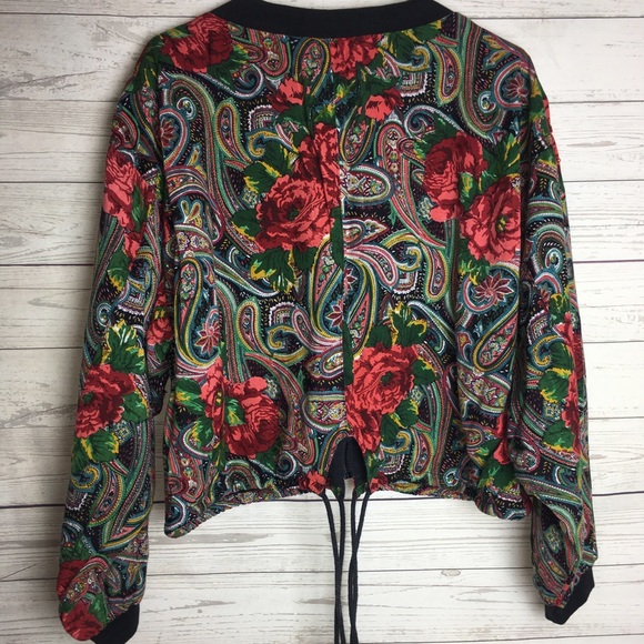 Vintage Floral Paisley Holiday Cropped Jacket Sz L - Picture 3 of 5